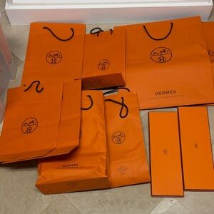 Authentic Hermès Signature Orange Bags and Boxes Set